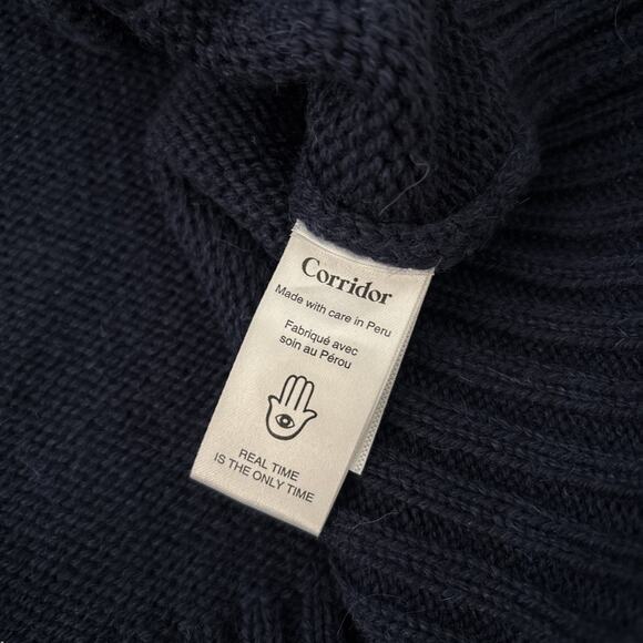 Corridor New York Navy Blue Cardigan Baby Alpaca & Merino Wool Size Large - Picture 9 of 12